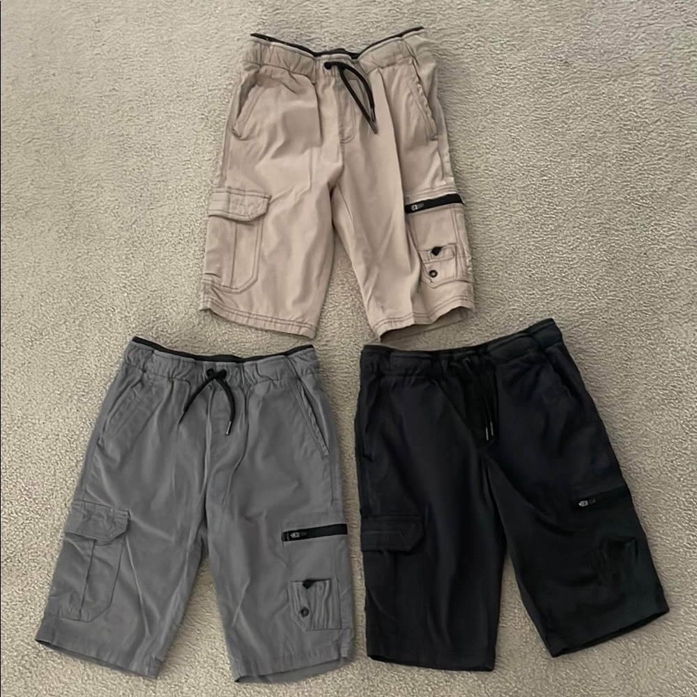 First Wave Black and Gray Cargo Shorts Casual Bottoms